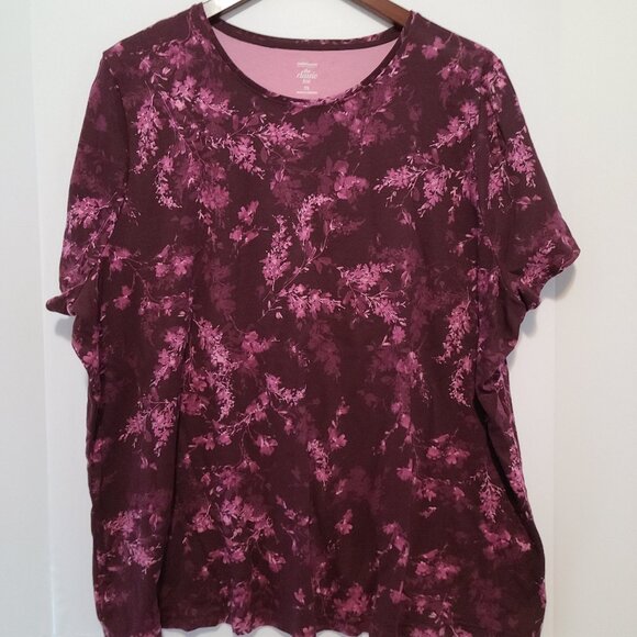 CROFT & BARROW THE CLASSIC TEE PULLOVER BURGUNDY FLORAL DESIGN SIZE 3X - Picture 1 of 5